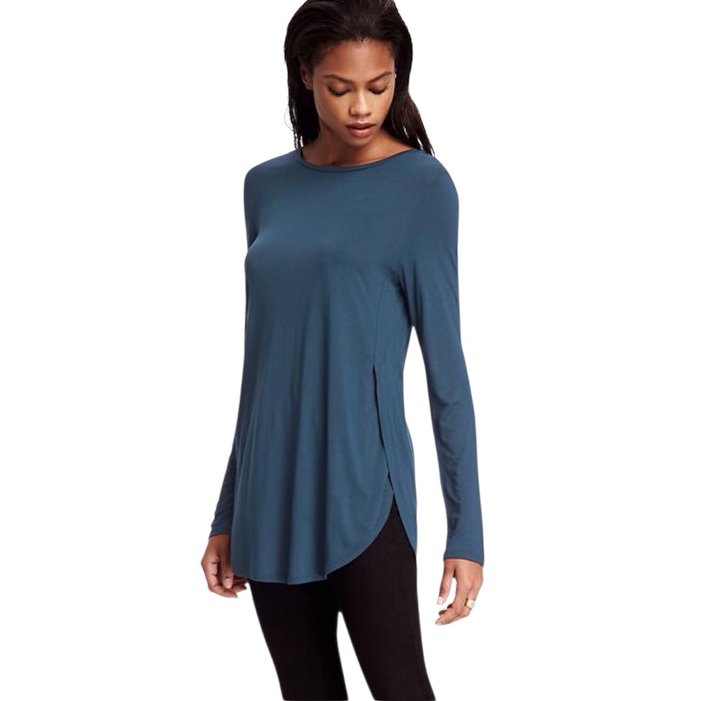 🔴 4/$15 Old Navy Women’s L Kelp Forest Green Blue Oversized Long Sleeve Tee EUC